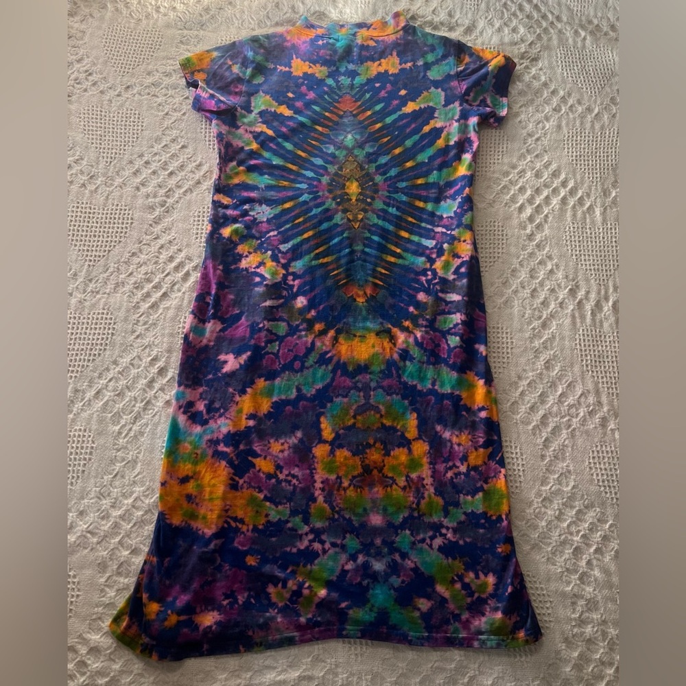 Saisby by Cg Vibrant Hand Tie-Dyed Mock Neck Dress Top Side Split Hem Cotton - Picture 2 of 15